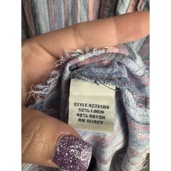 Cafe Marrakesh Women's Linen Blend Short Sleeve Fringe Hem Shirt Dress Large - Picture 5 of 5